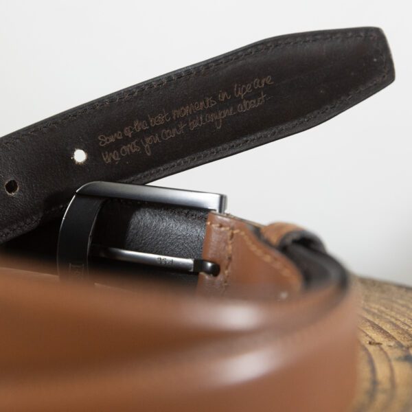 Personalised Tan Leather Belt & Gift Box with Engraved Message - Taylor Lomax